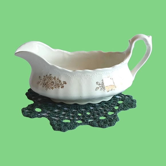 Vintage Handpainted Gold Flowers China Gravy Boat Signed - Picture 3 of 6